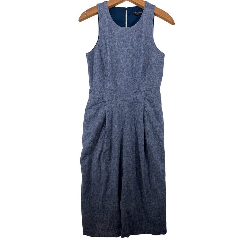 Banana Republic Women Jumpsuit Sz 4 Cropped Blue Chambray Linen Beachy Coastal